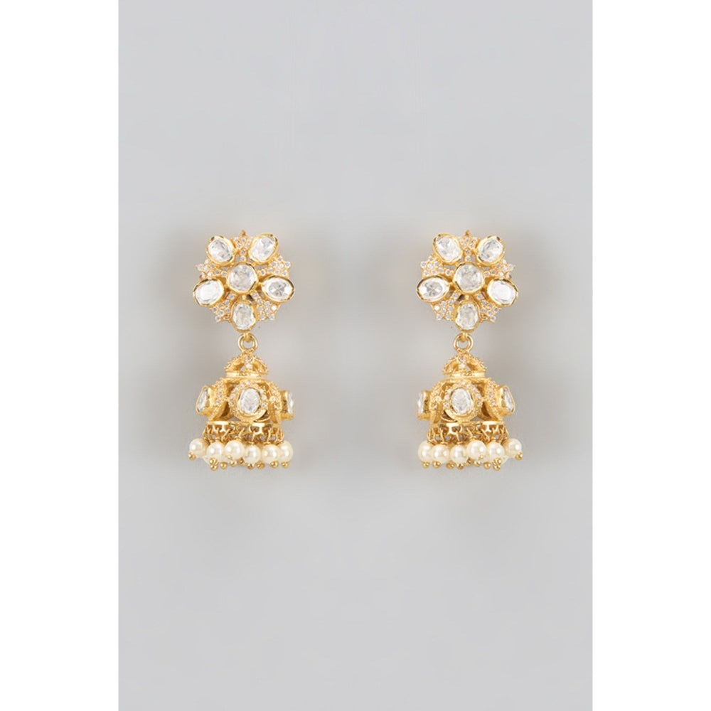 KARISA DESIGNS White Chandrika Moissanite Jhumkas