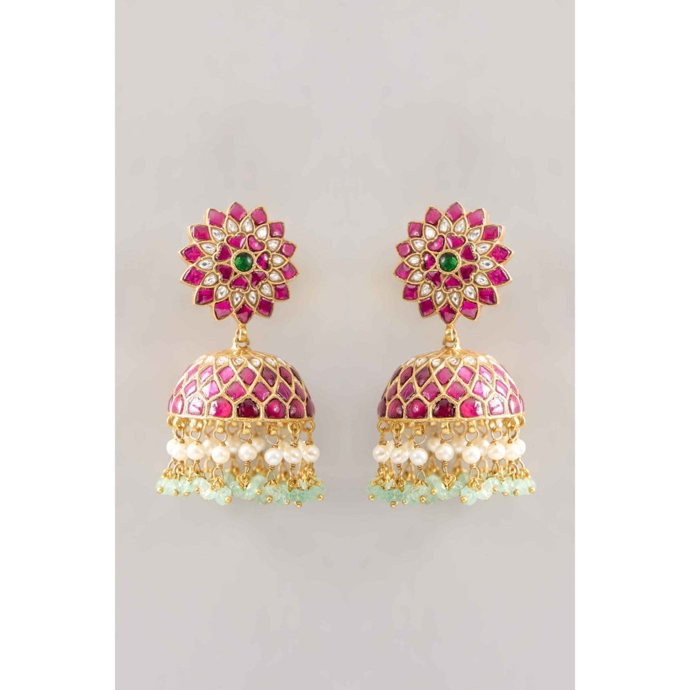 KARISA DESIGNS Purple Dharini Kundan Jhumkas