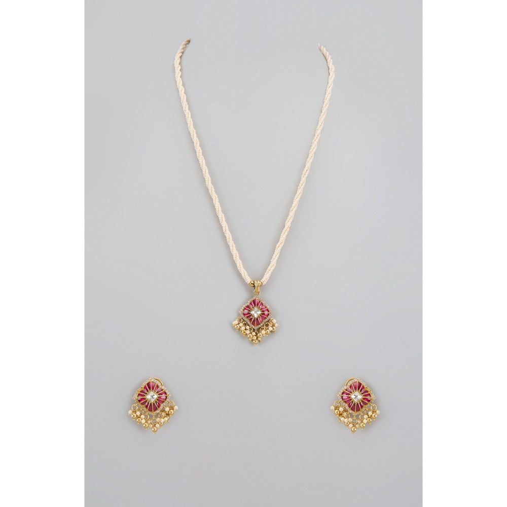 KARISA DESIGNS Pink Masoom Moissanite Necklace and Pair Of Earrings Set