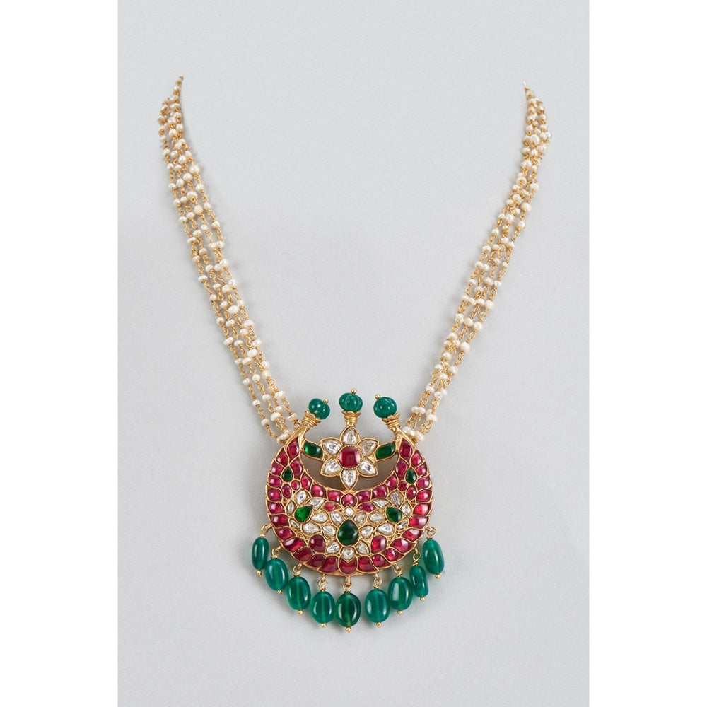 KARISA DESIGNS Green Fariyaz Pearl Strings Kundan Necklace