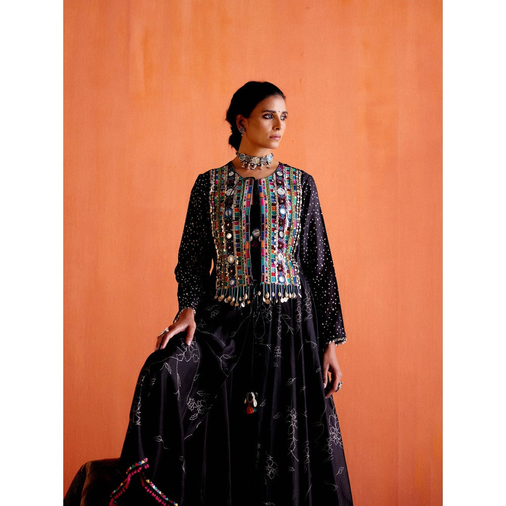 Karishma Khanduja Arshad Black Embellished Anarkali and Palazzo (Set of 2)