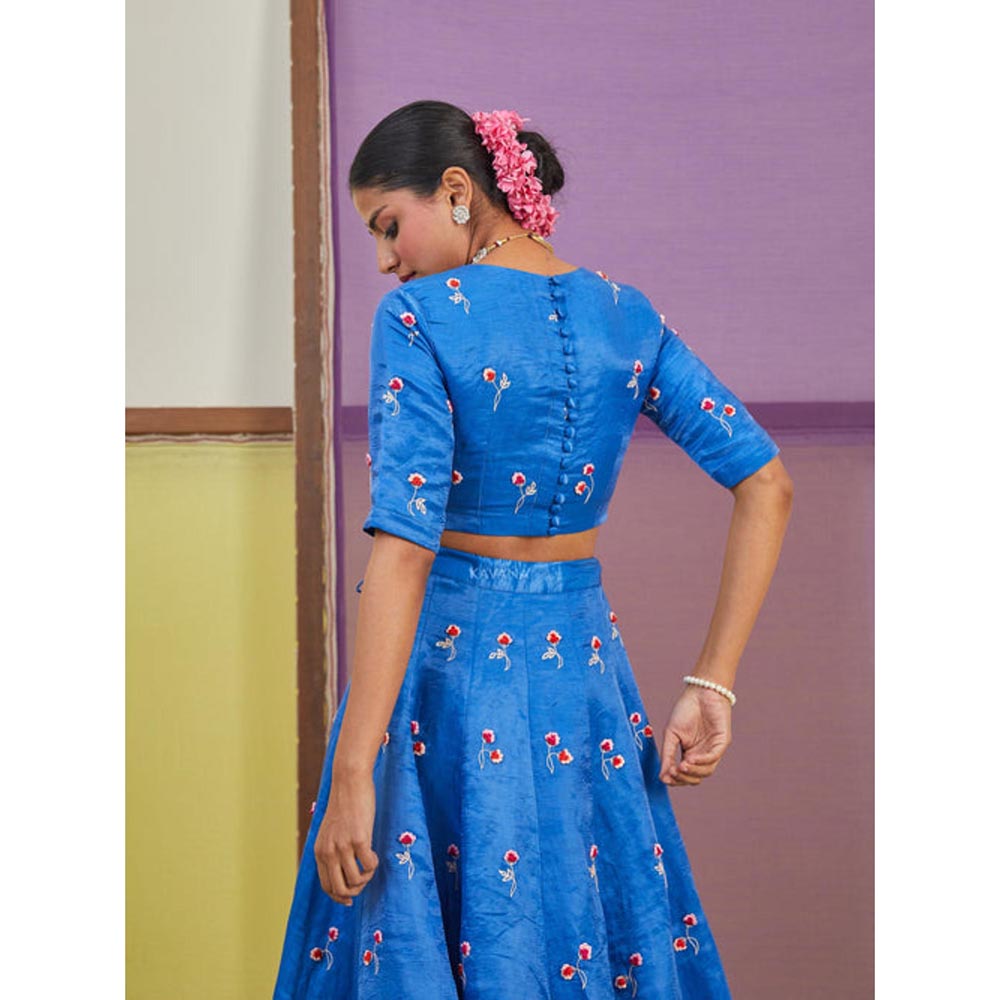 KAVANA Women Blue Amira Lehenga with Stitched Blouse and Dupatta