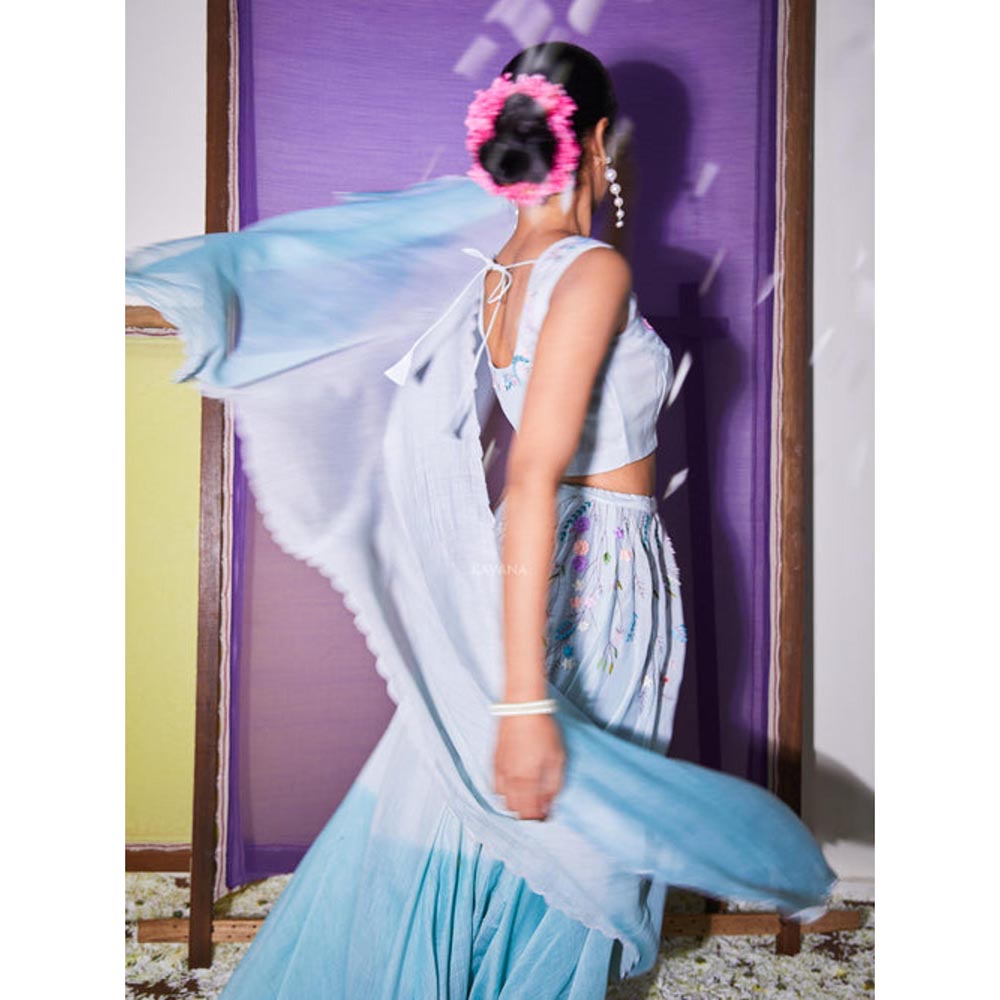 KAVANA Women Blue Kumud Lehenga with Stitched Blouse and Dupatta