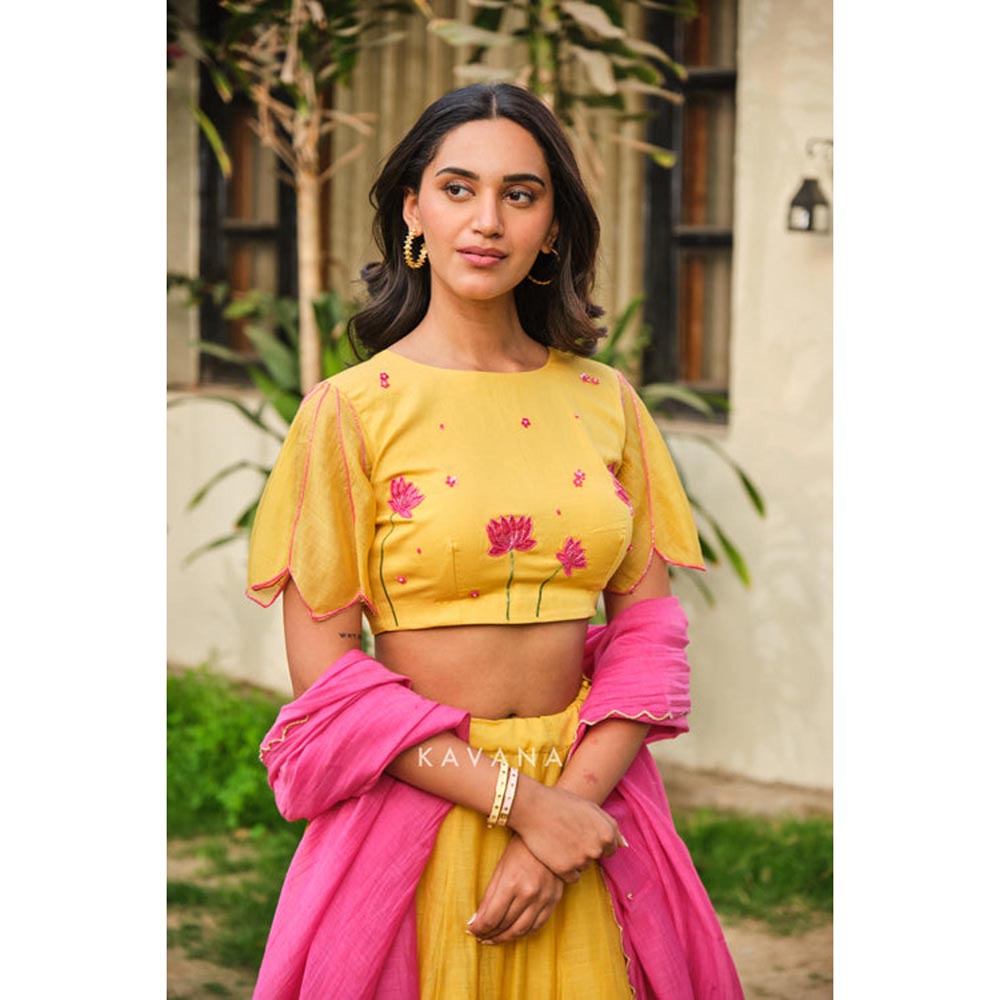 KAVANA Women Yellow Sandhya Lehenga with Stitched Blouse and Dupatta
