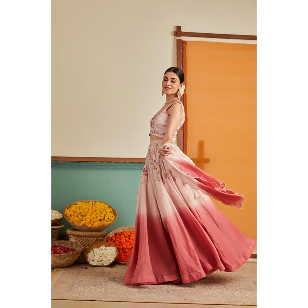 KAVANA Women Pink Gulkand Lehenga with Stitched Blouse and Dupatta