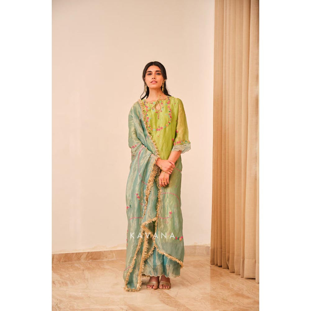 KAVANA Emerald Green Bloom Dupatta