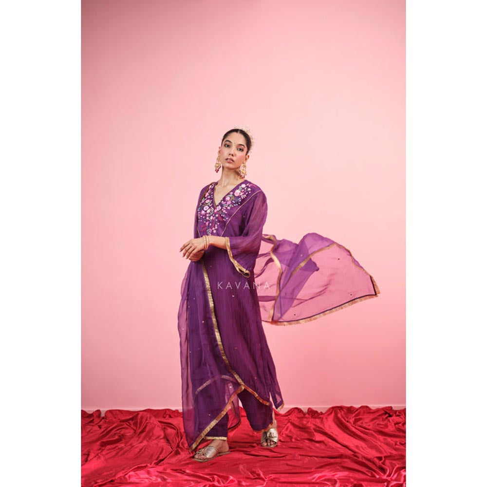 KAVANA Women Embroidered Purple Raanjha Silk Organza Dupatta