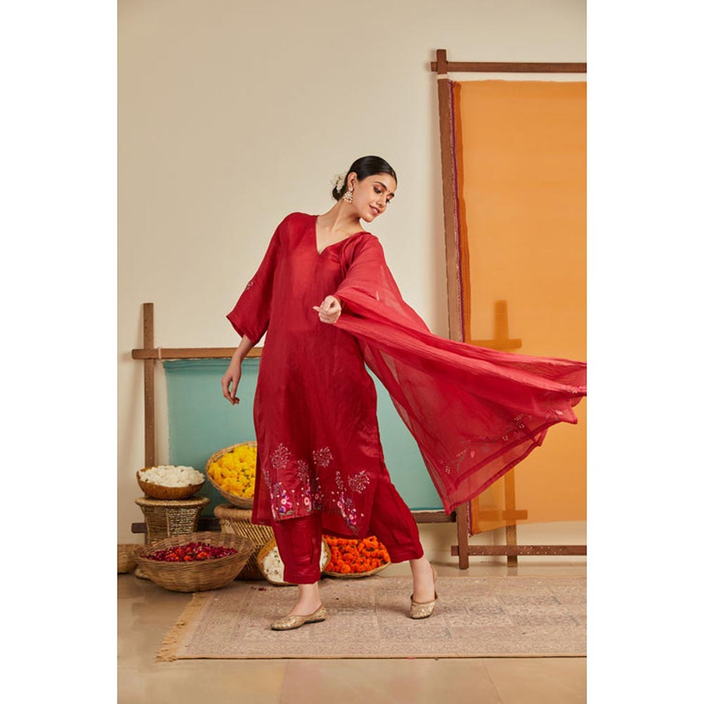 KAVANA Women Red Rukhsaar Dupatta