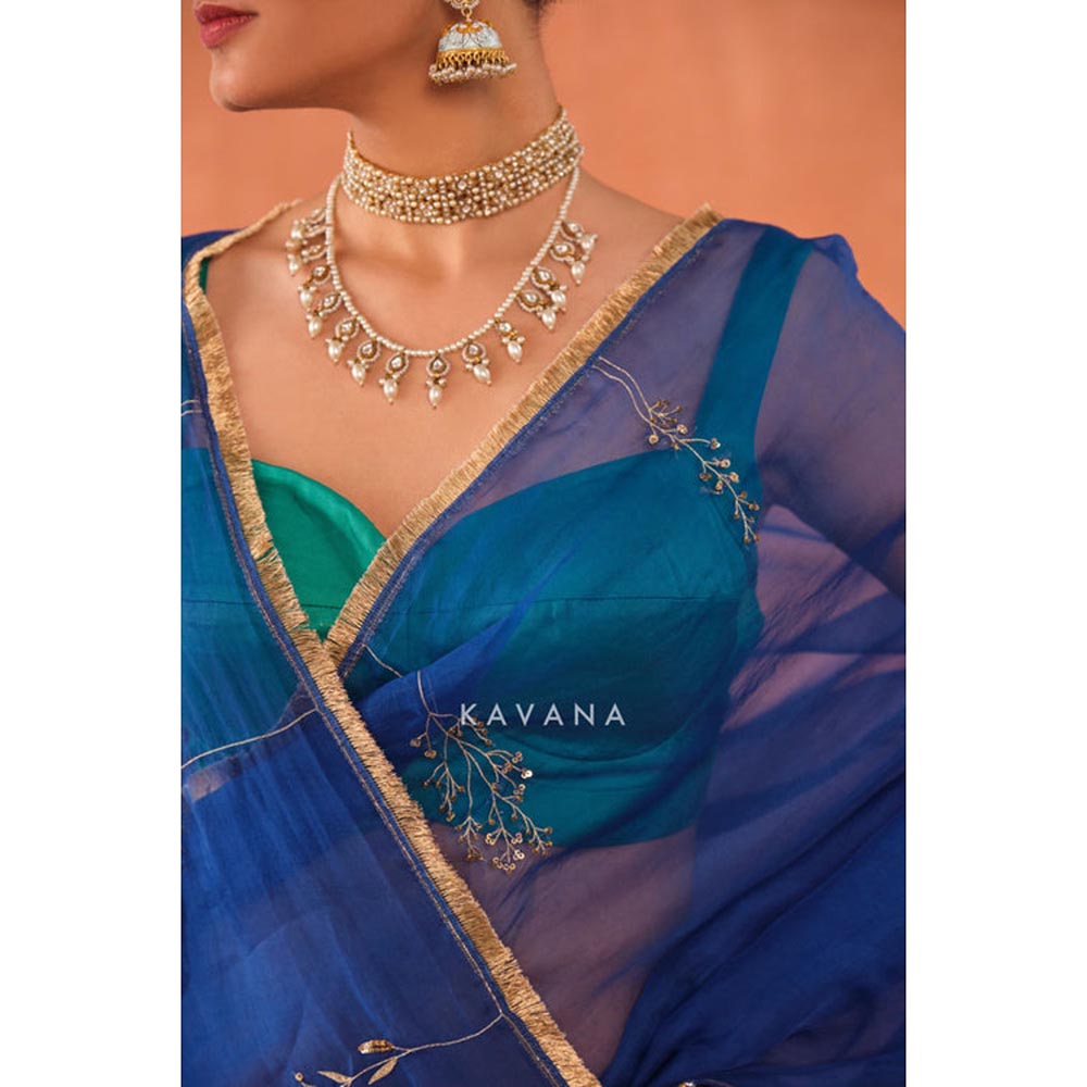KAVANA Neelika Blue Organza Saree