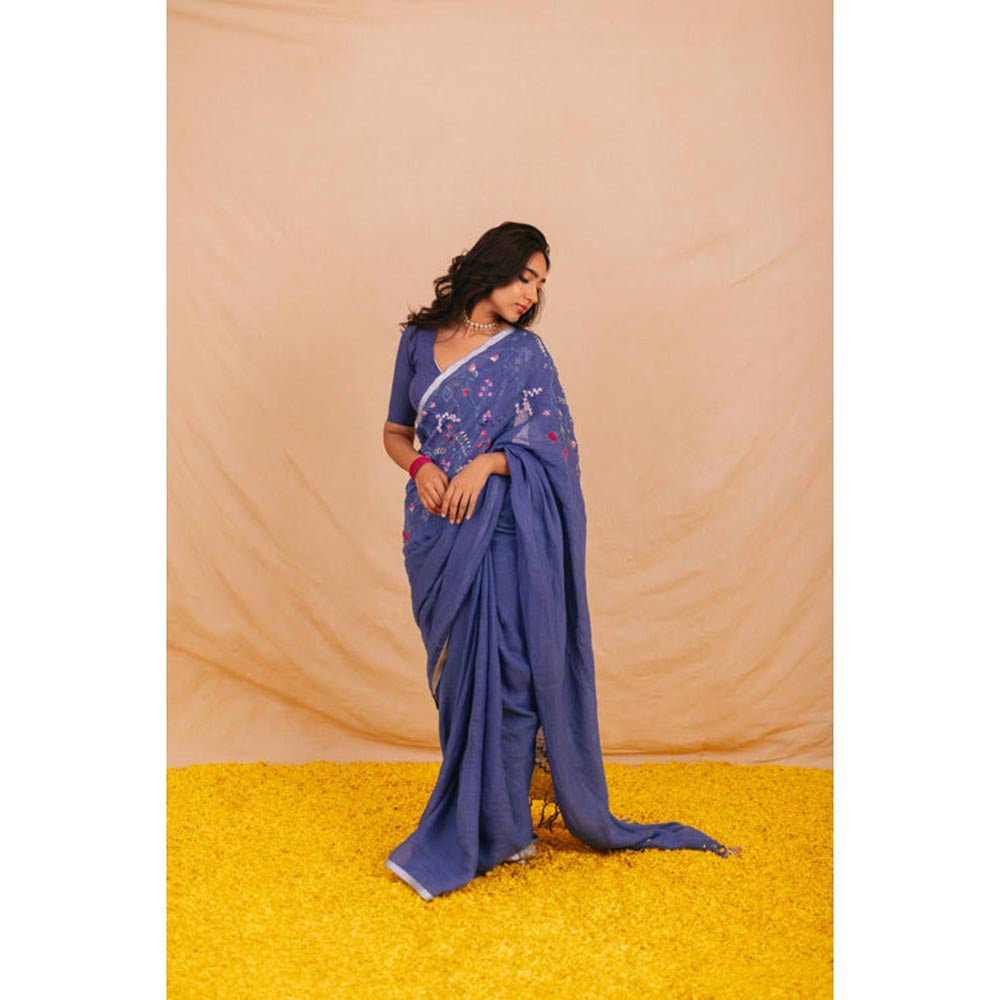 KAVANA Manorama Blue Linen Saree