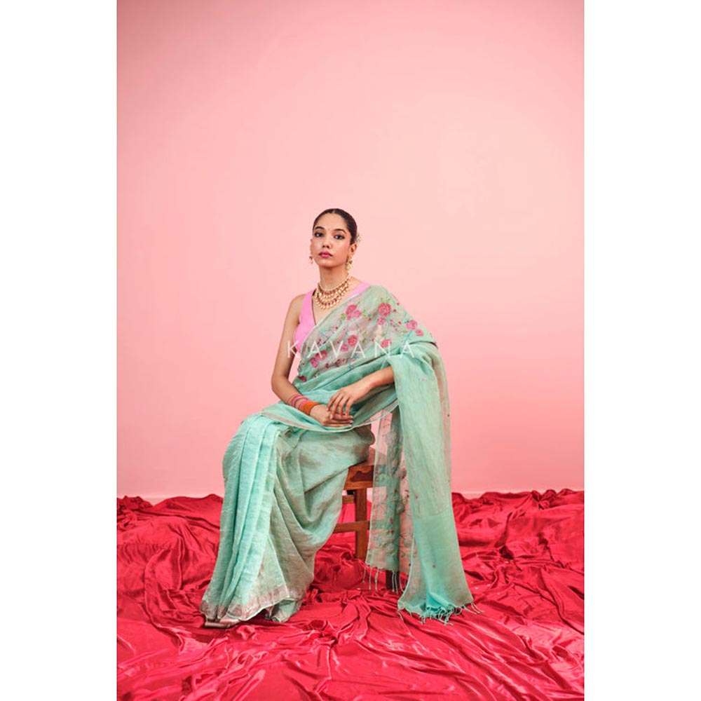 KAVANA Nilaara Green Tissue Saree