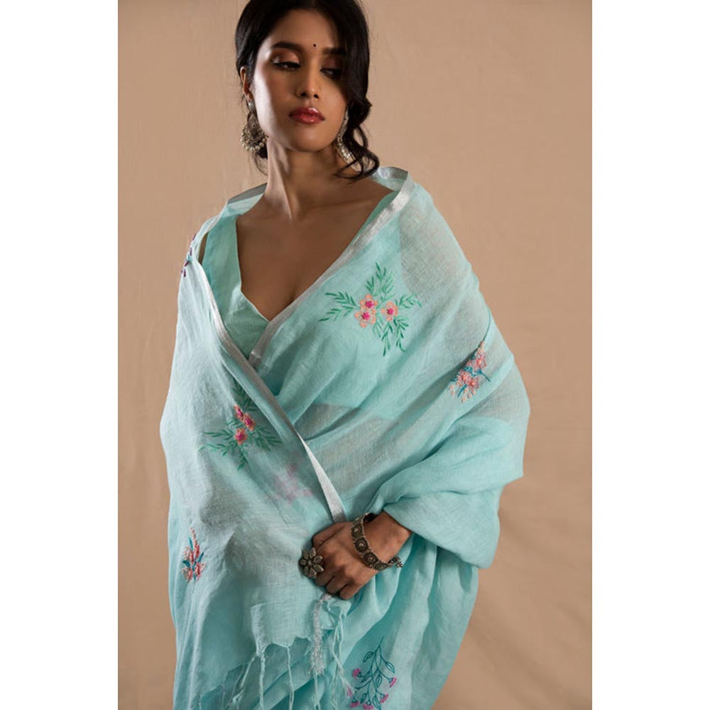 KAVANA Neel Gagan Blue Linen Saree