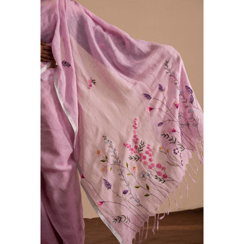 KAVANA Nazaakat Pink Linen Saree