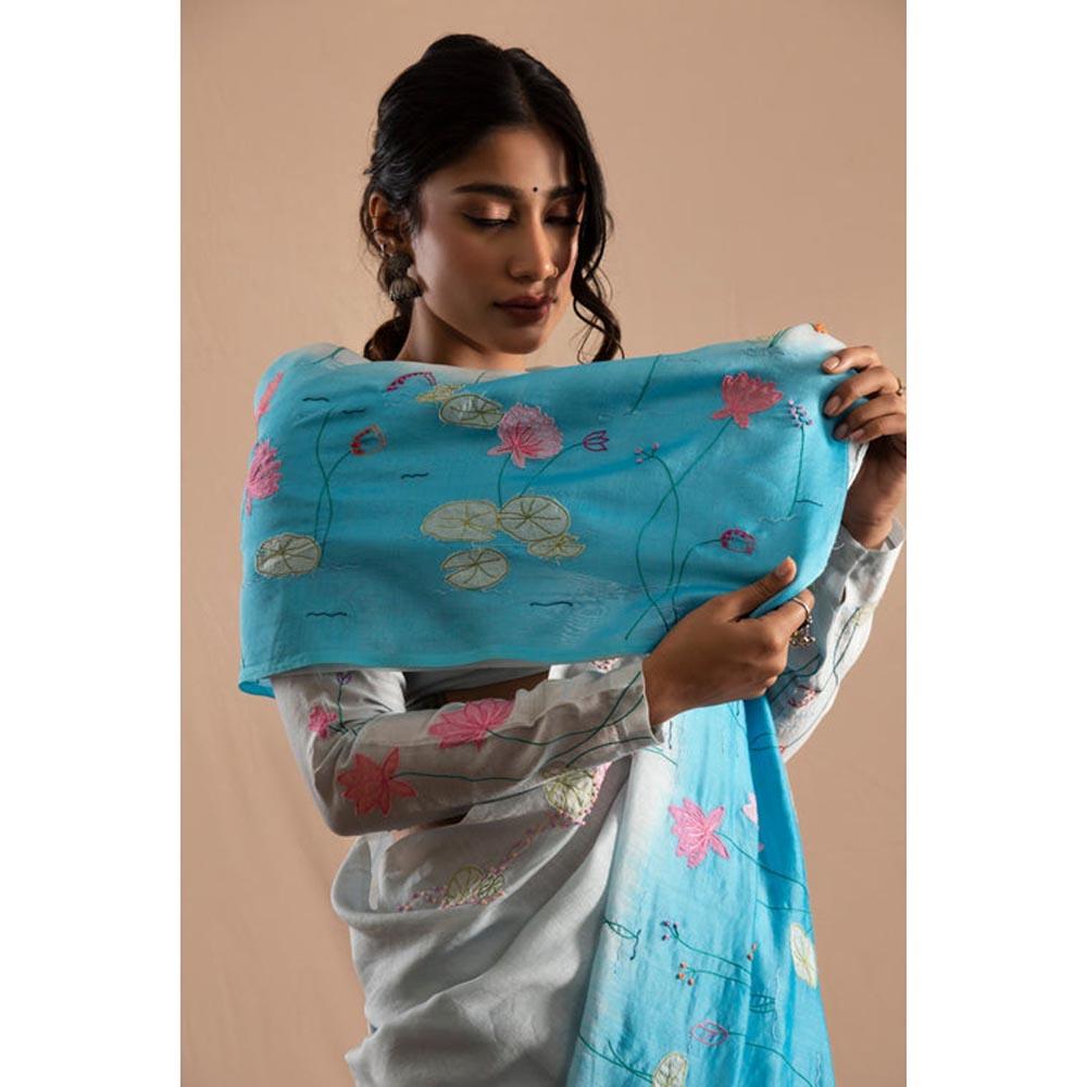 KAVANA Khushnuma Blue Embroidered Chanderi Saree