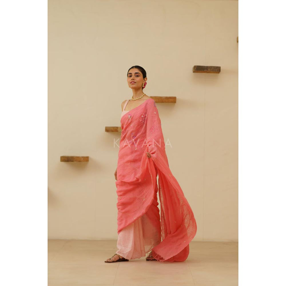 KAVANA Padmini Pink Linen Saree