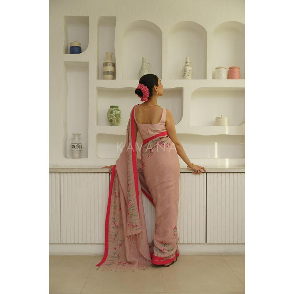 KAVANA Women Beige Aruna Linen Saree