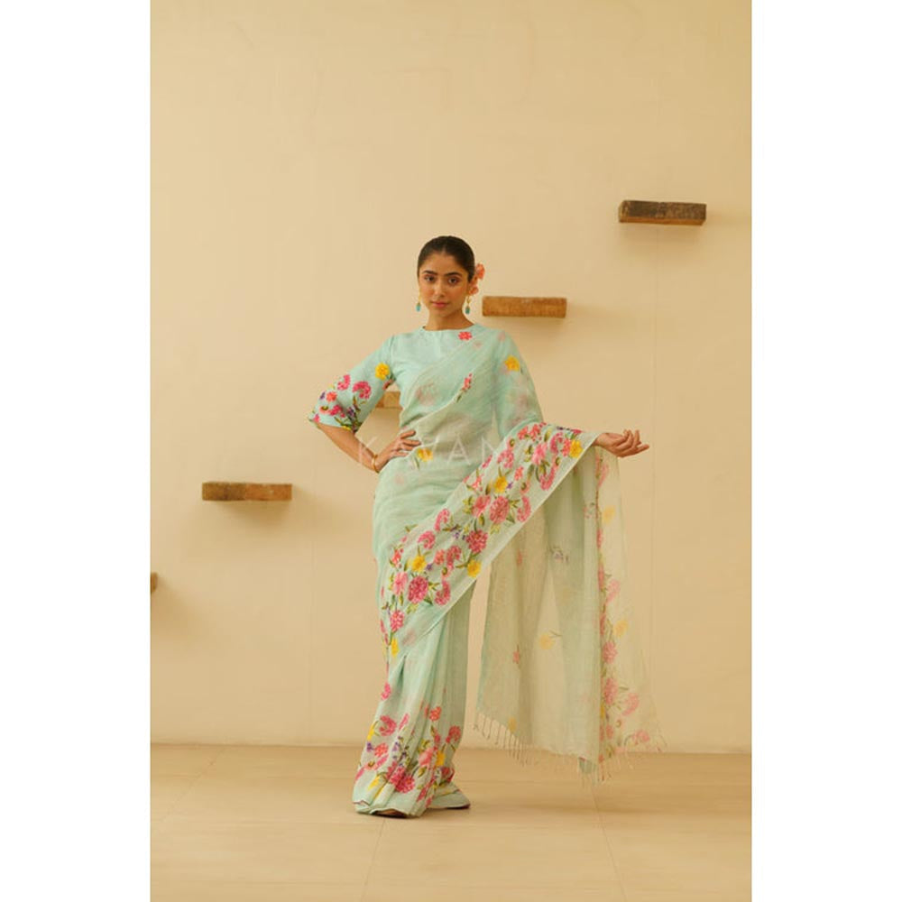 KAVANA Neesa Linen Blue Saree