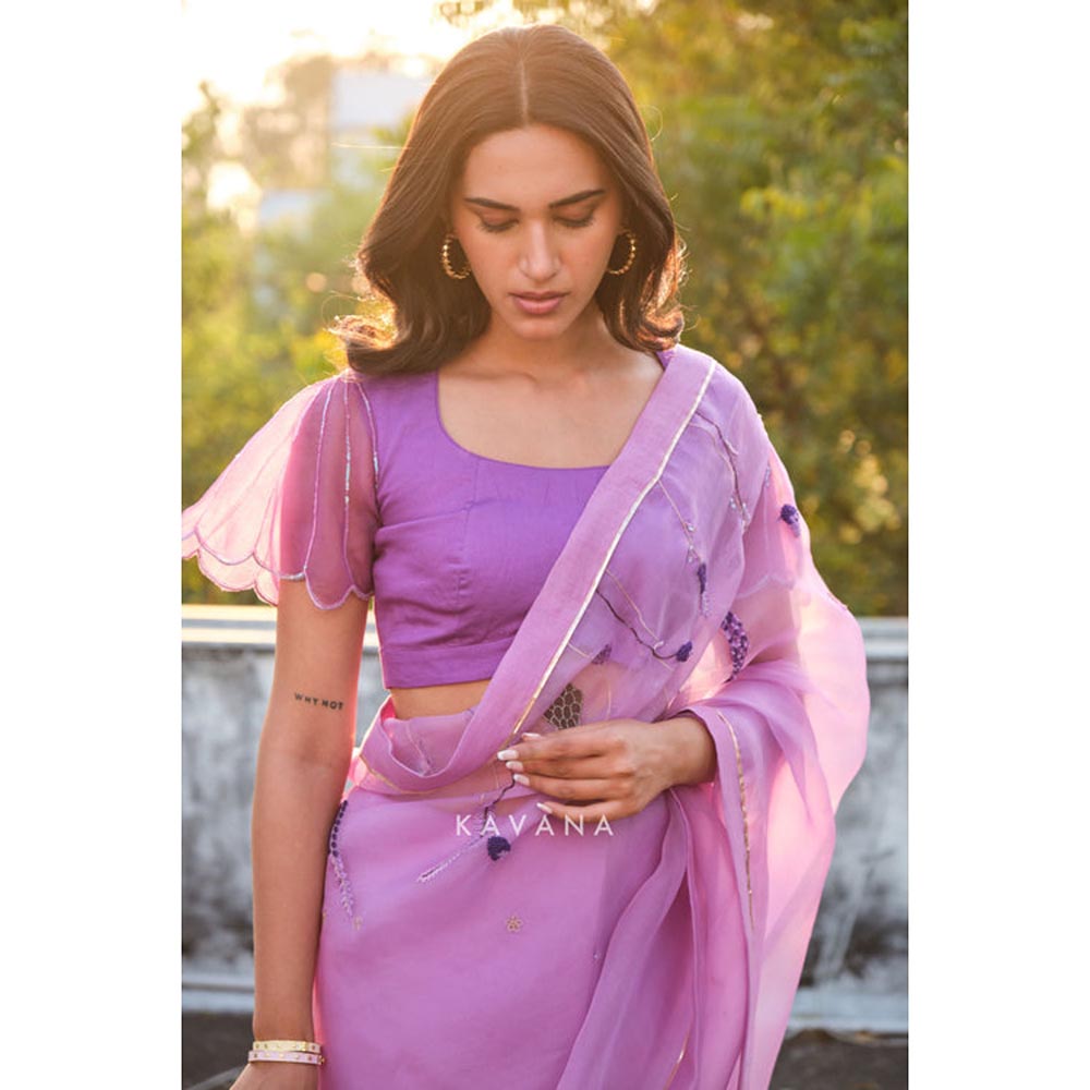 KAVANA Jamun Lavender Bell Embroidered Sleeves Saree