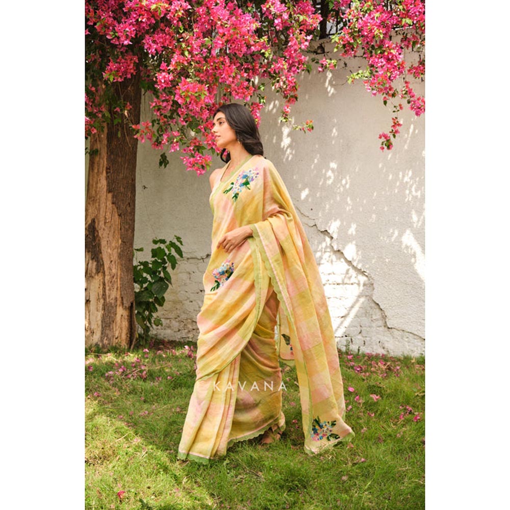 KAVANA Kairi Yellow Embroidered Saree
