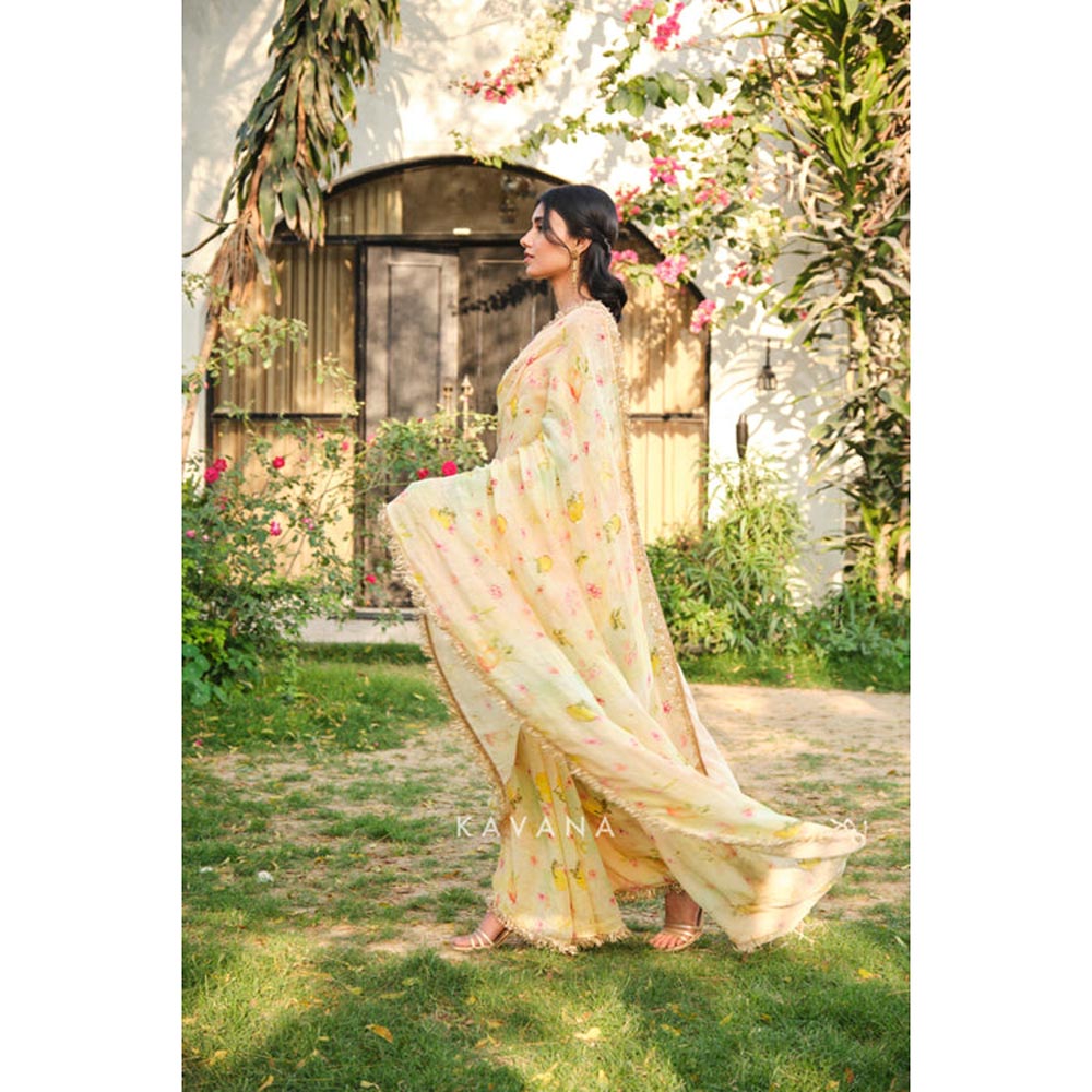 KAVANA Lemonsoda Yellow Embroidered Saree