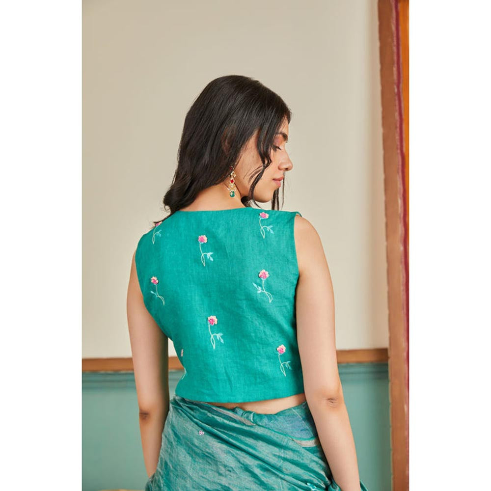 KAVANA Women Floral Embroidered Green Ila Stitched Blouse