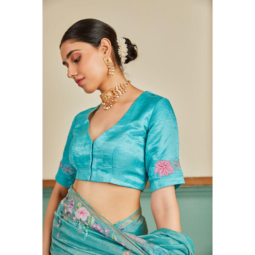 KAVANA Women Floral Embroidered Turquoise Nasrin Stitched Blouse