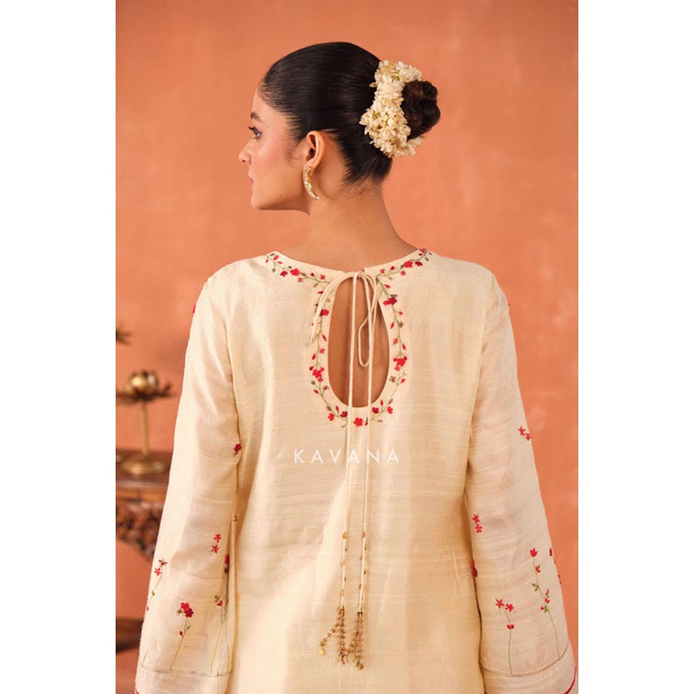 KAVANA Women Embroidered White Ritu Raw Silk Kurta with Palazzo