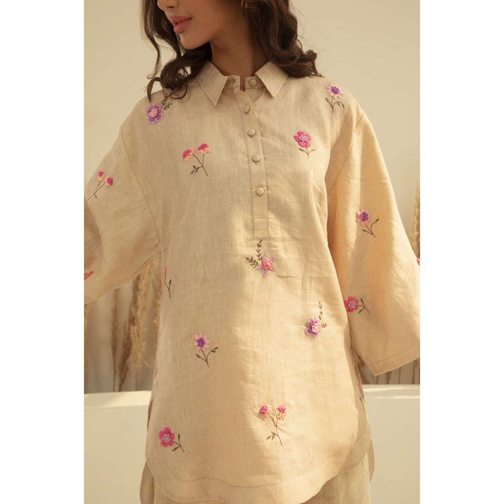 KAVANA Women Embroidered Beige Shaila Kurta and Dhoti Pant