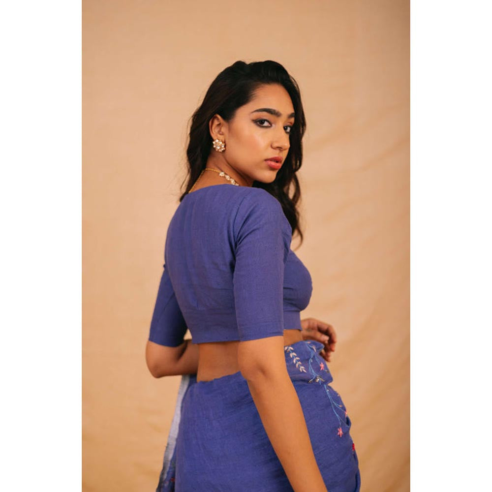 KAVANA Women Blue Linen Manorama Stitched Blouse