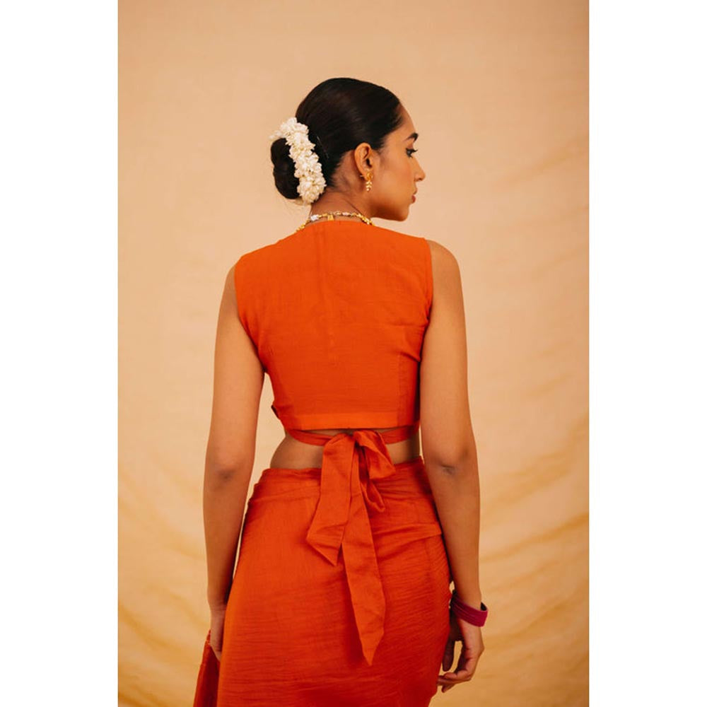 KAVANA Women Orange Chanderi Mina Stitched Blouse