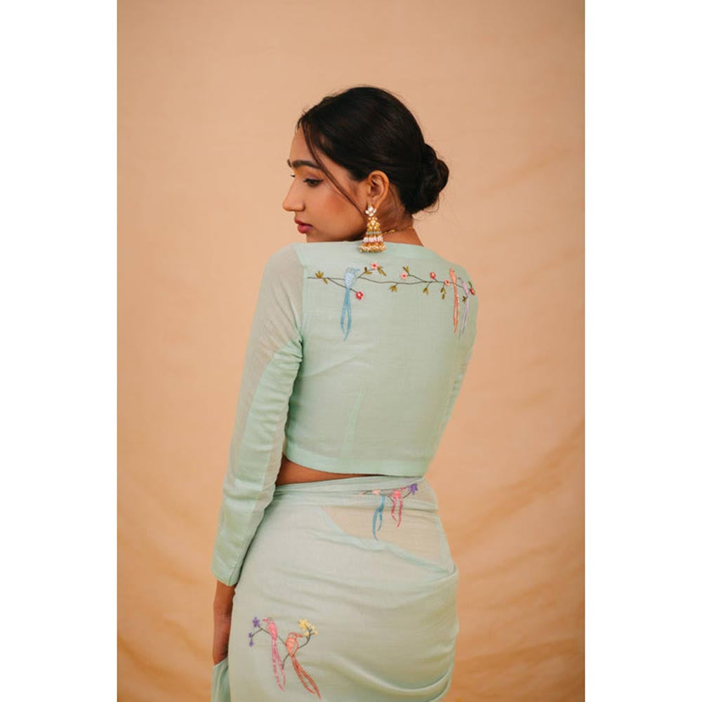 KAVANA Women Floral Embroidered Aqua Gita Stitched Blouse