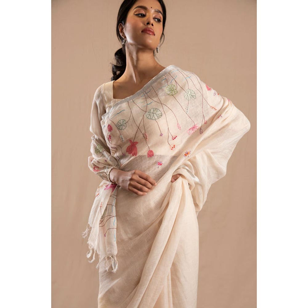 KAVANA Women Cream Nilofar Chanderi Stitched Blouse