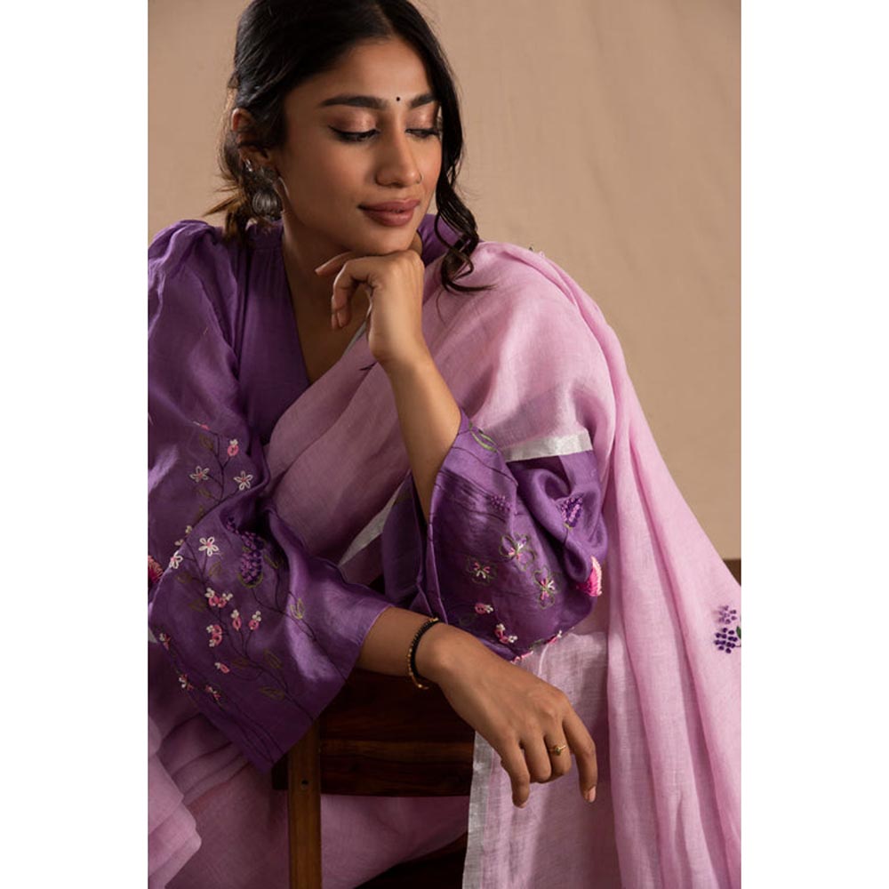 KAVANA Women Floral Embroidered Purple Nazaakat Chanderi Stitched Blouse
