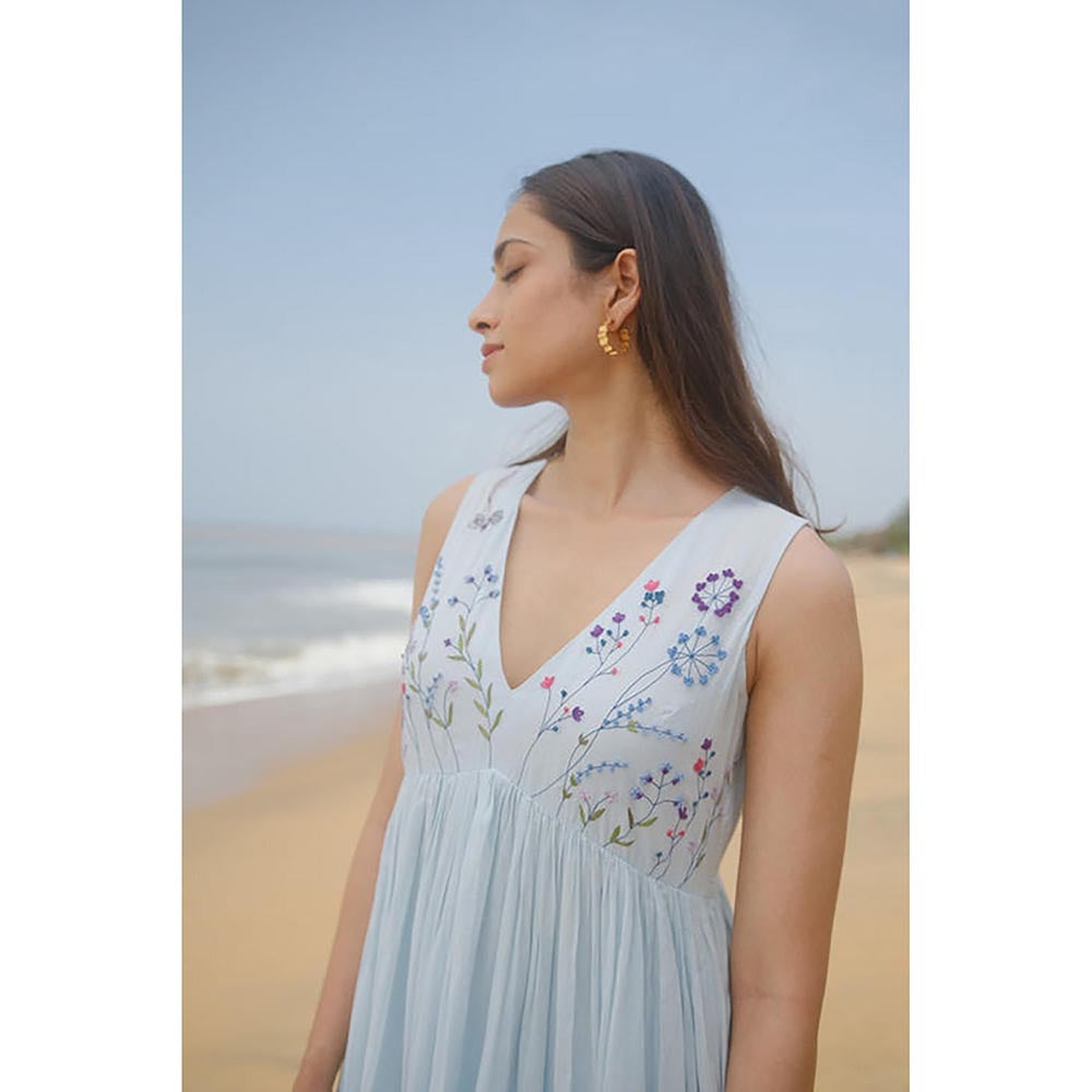 KAVANA Women Ombre Print Blue Lehr Cotton A-Line Maxi Dress