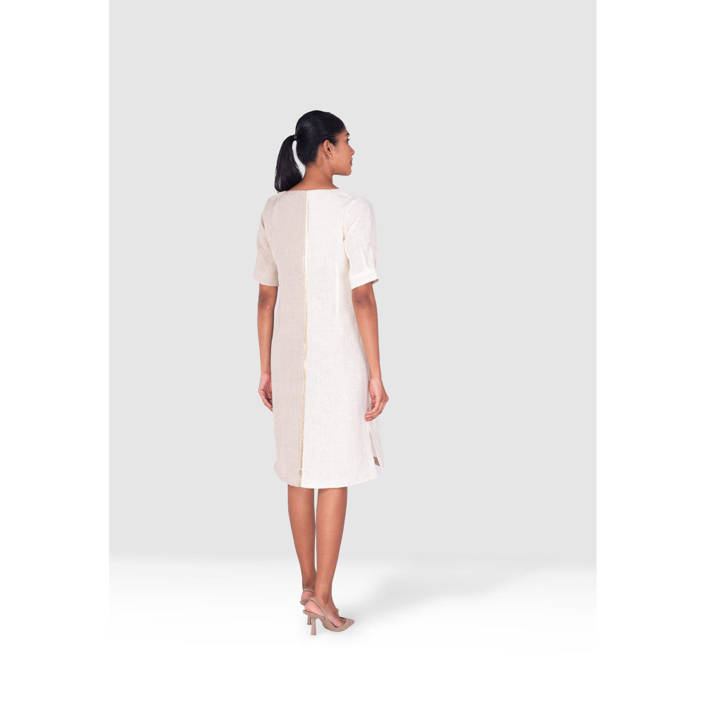 Kaveri White Gilded Edge Knee Length Dress