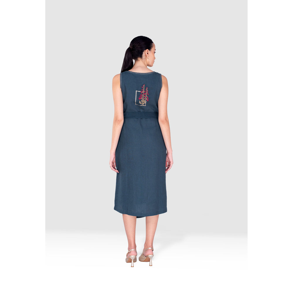 Kaveri Blue Flute Pipes Flap Midi Dress