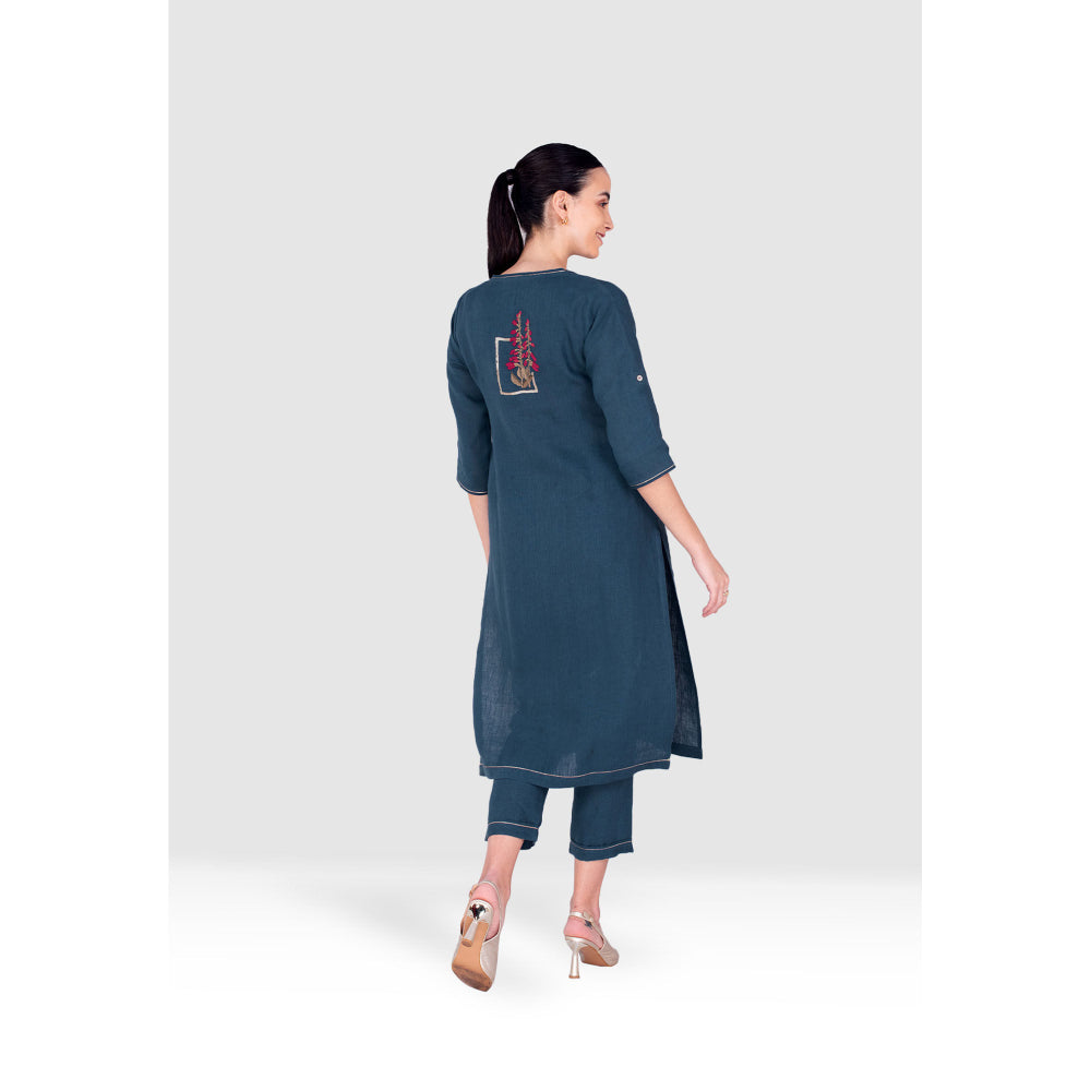 Kaveri Blue Flute Pipes Kurta with Pant (Set of 2)