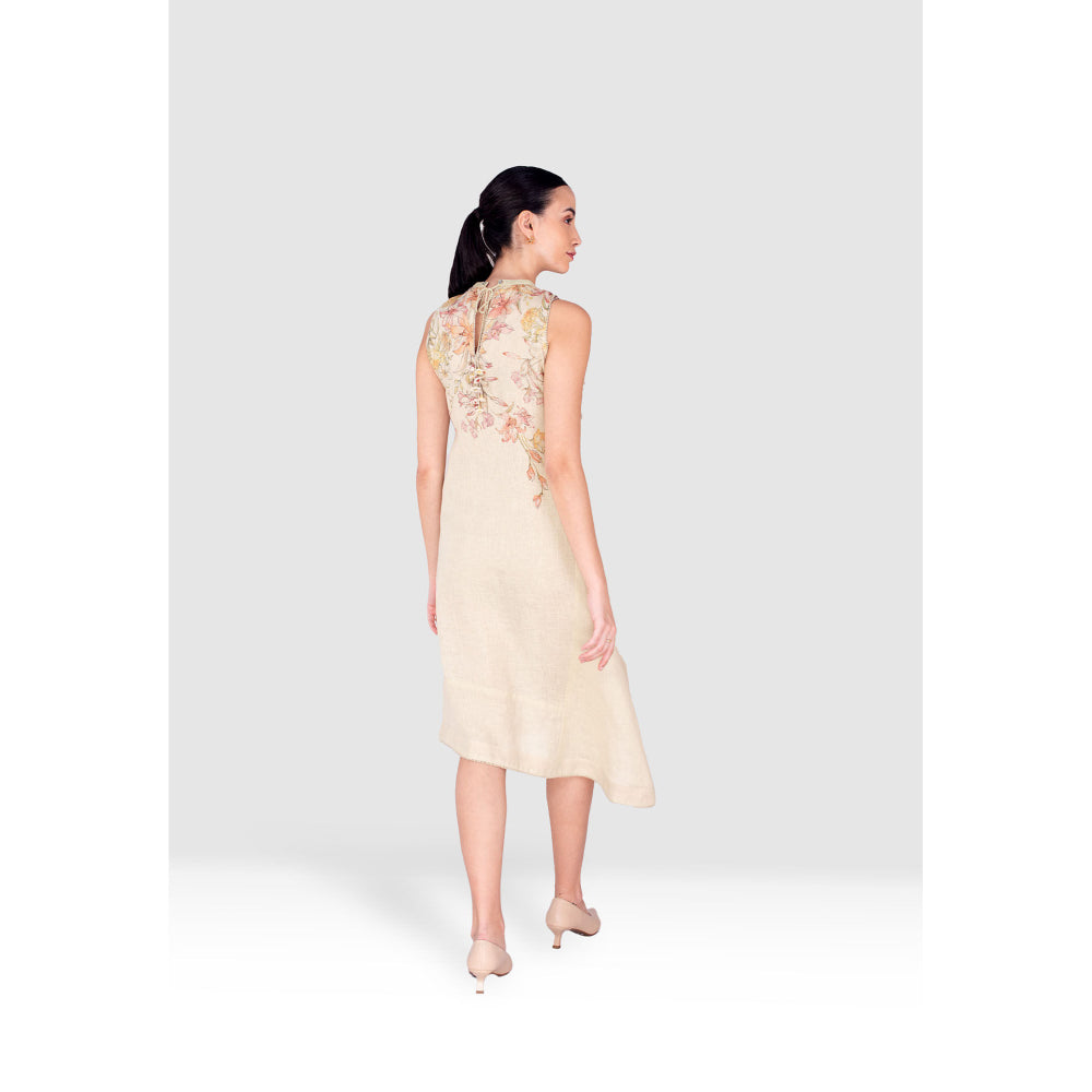 Kaveri Beige Candy Blossom Sleeveless Midi Dress