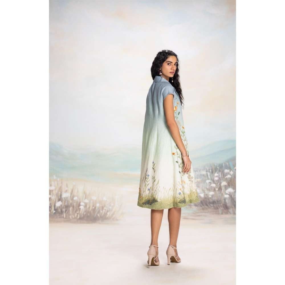 Kaveri Blue Landscape Pony Jacket with Dress (Set of 2)