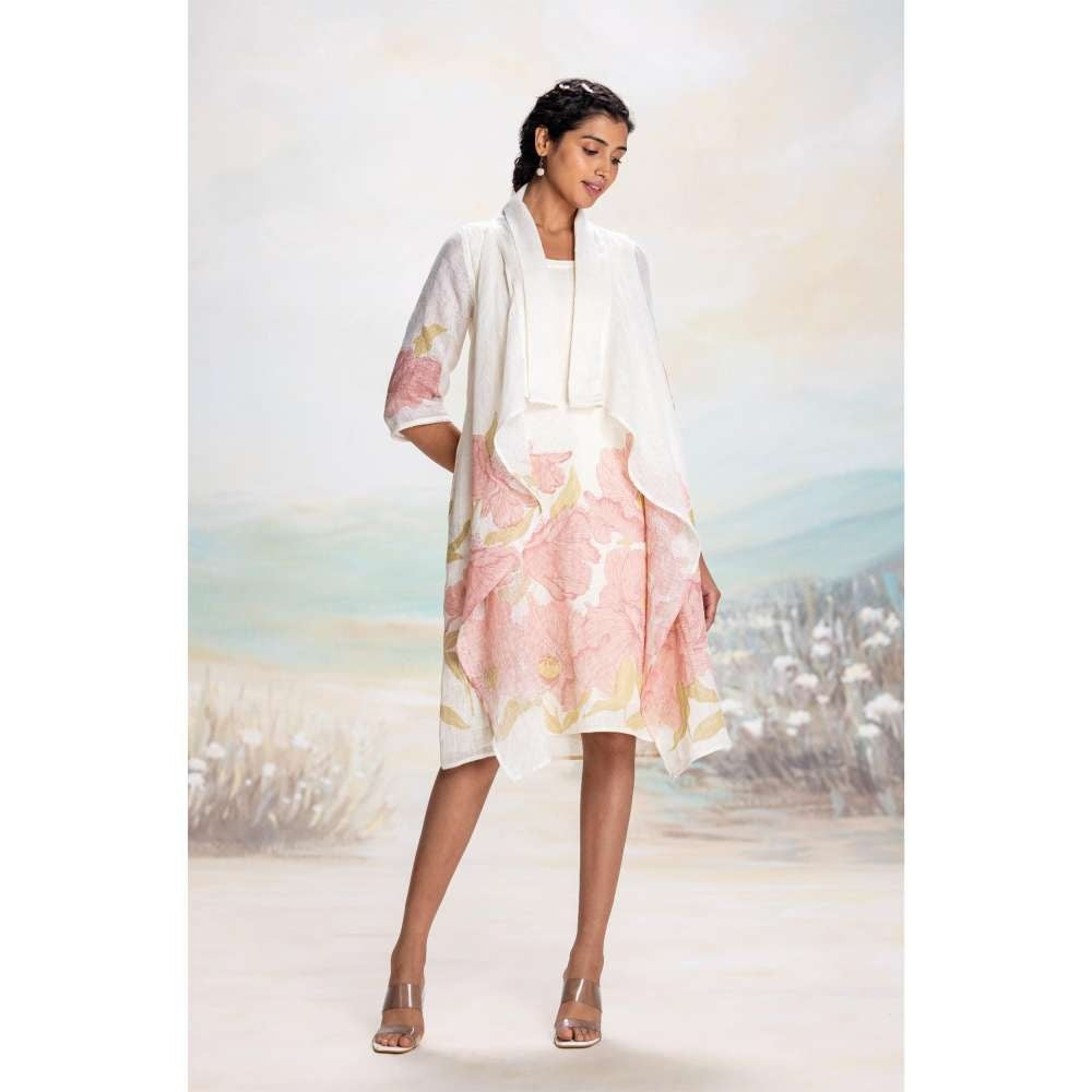 Kaveri Pink Bubble Flower Zoro Jacket Knee Length Dress