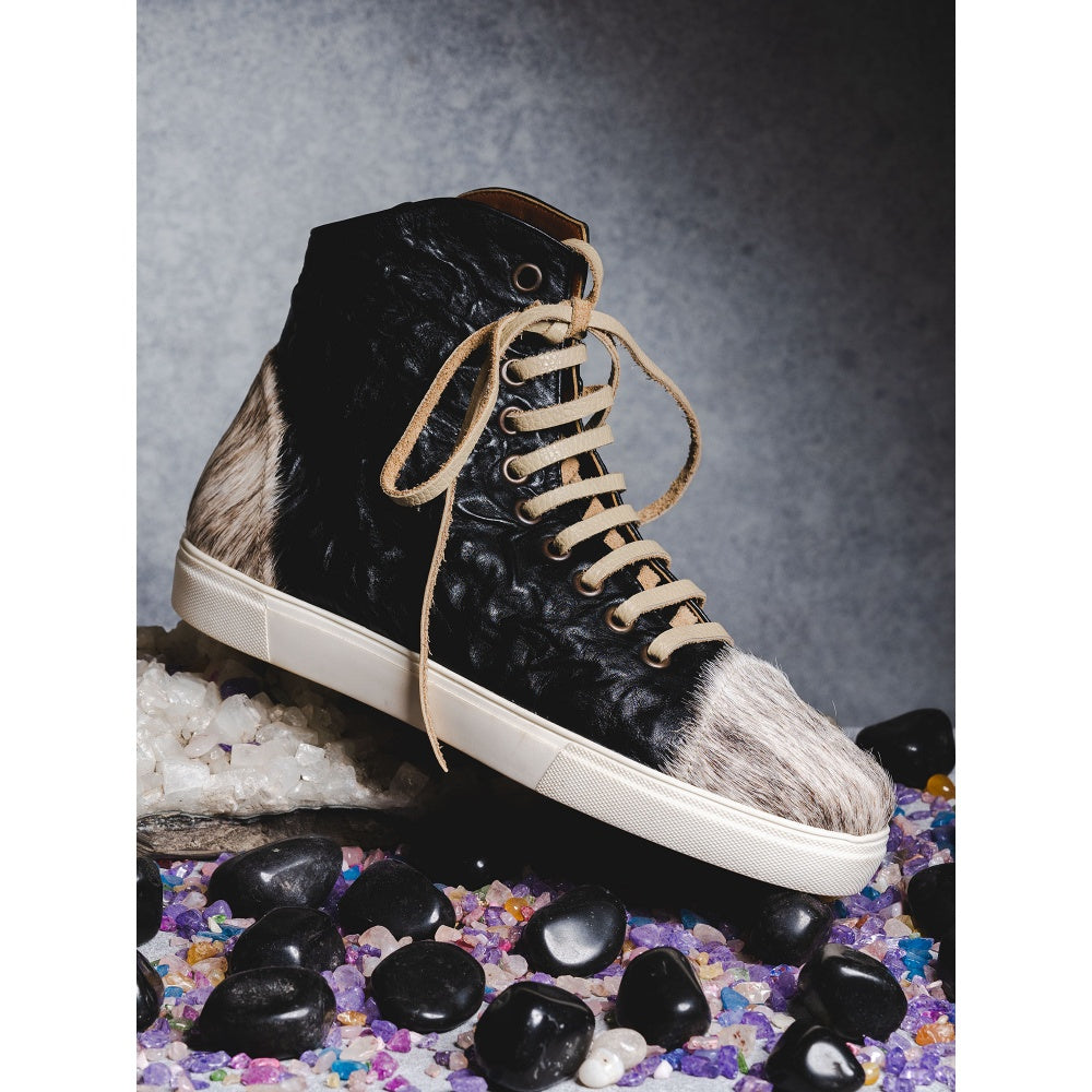 Kavith Sainaani Black Crinkle Hair-on Sneakers (Pack of 2)