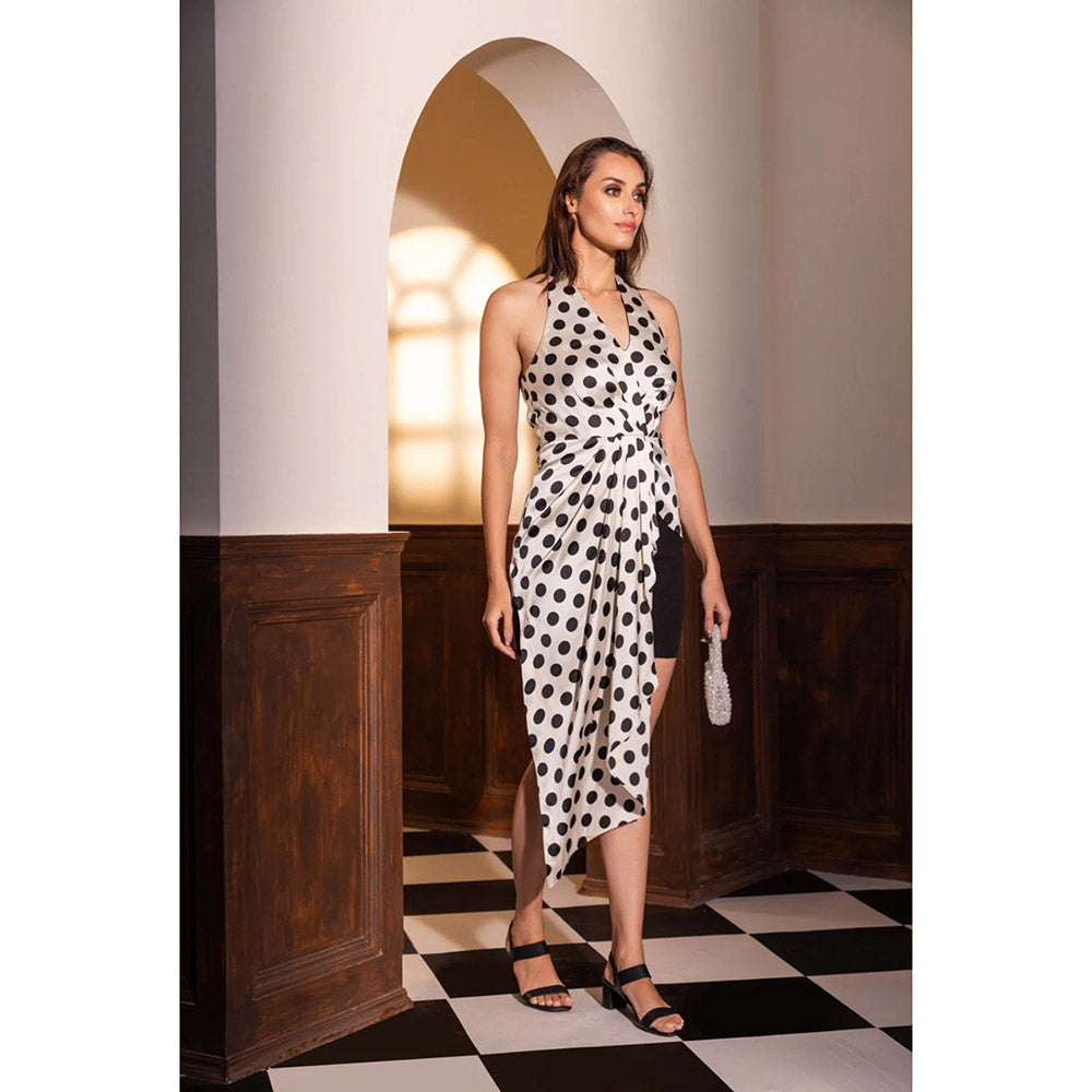 Kayjay by Kritika Jain Halter Neck Fitted High and Low Dotty Top