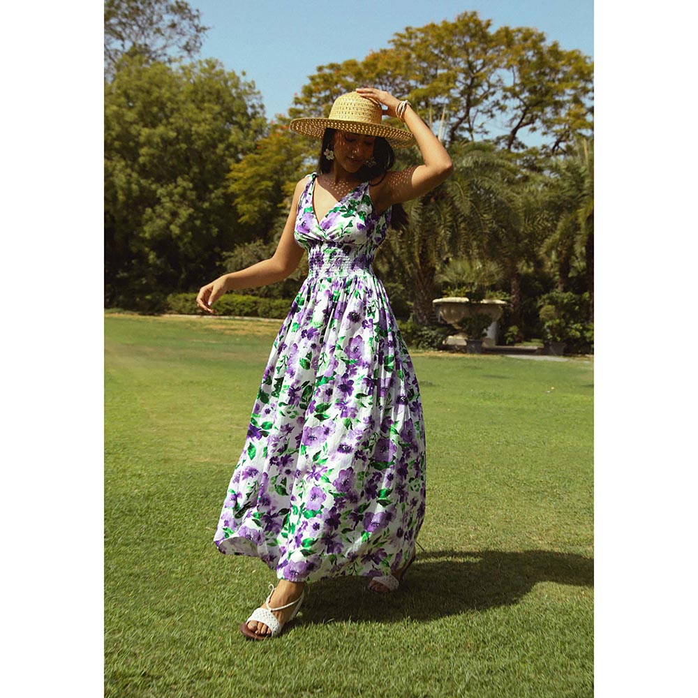 Kay Kay BY KKHUSHI SAHAII Floral Print White Maxi Dress