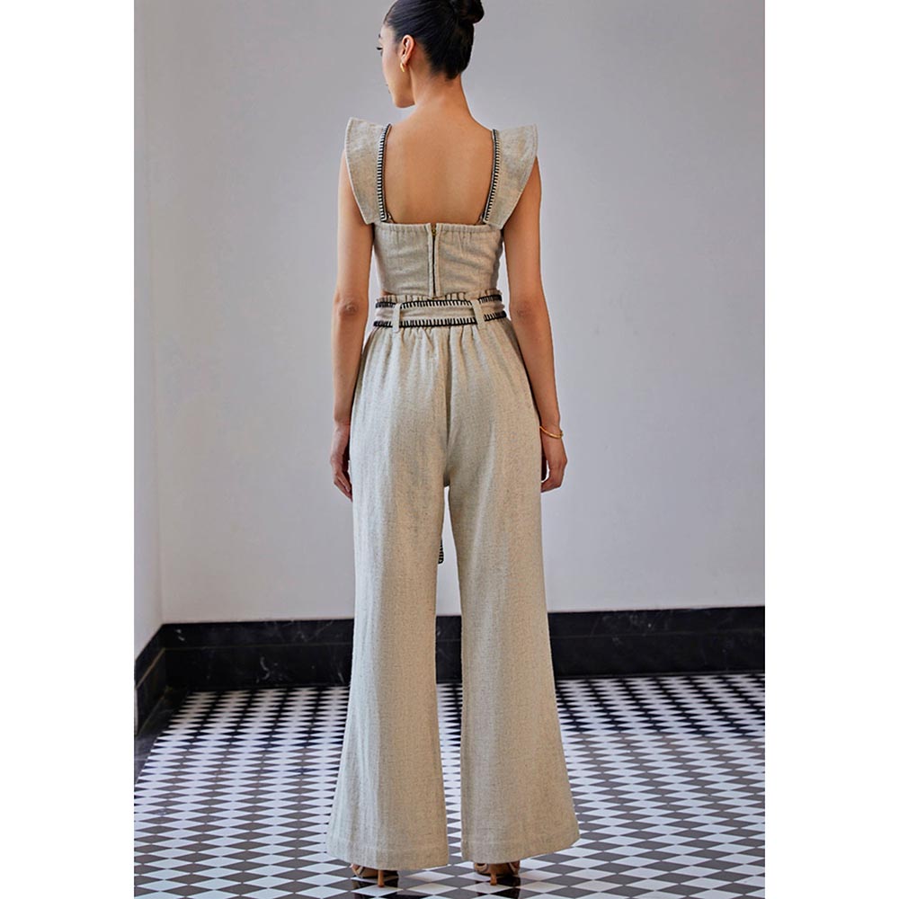 Kay Kay BY KKHUSHI SAHAII Blanket Stitch Beige Co-Ord Set