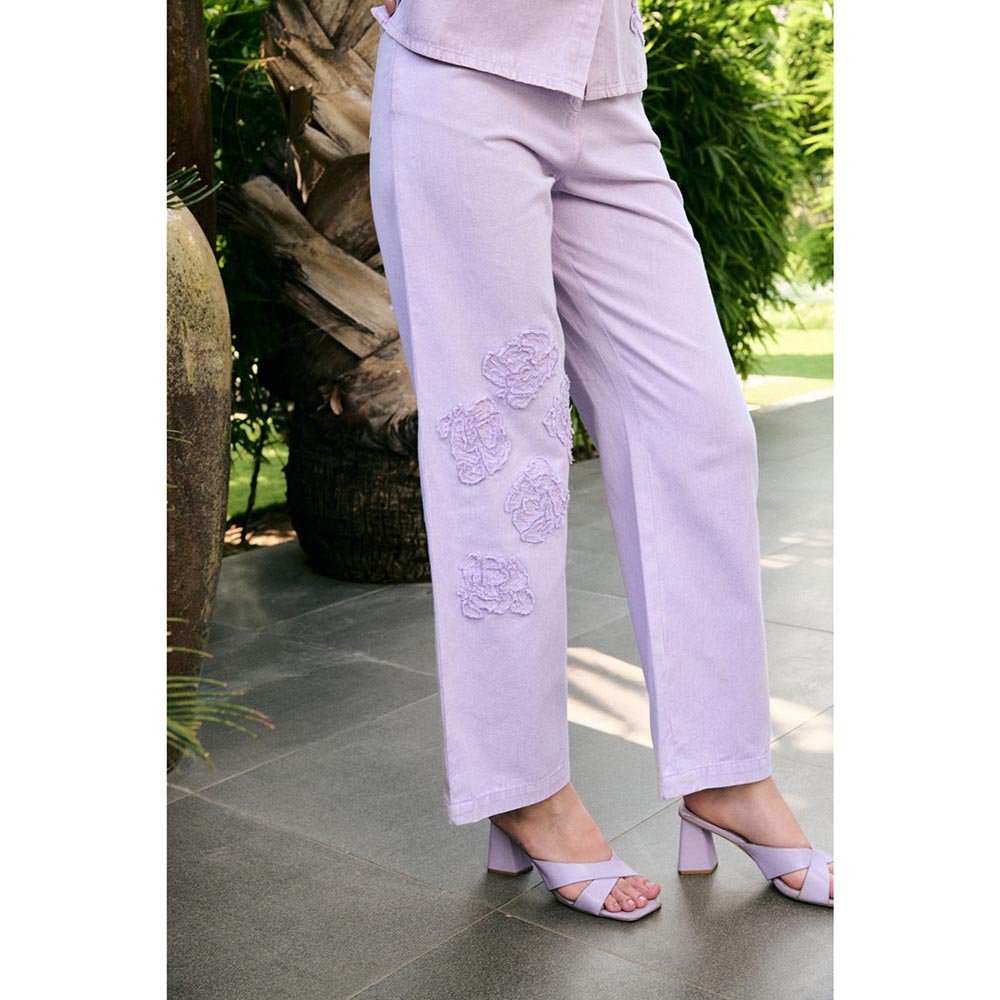 Kay Kay BY KKHUSHI SAHAII Lavender Blayze Flower Design Embroidered Shirt And Pant