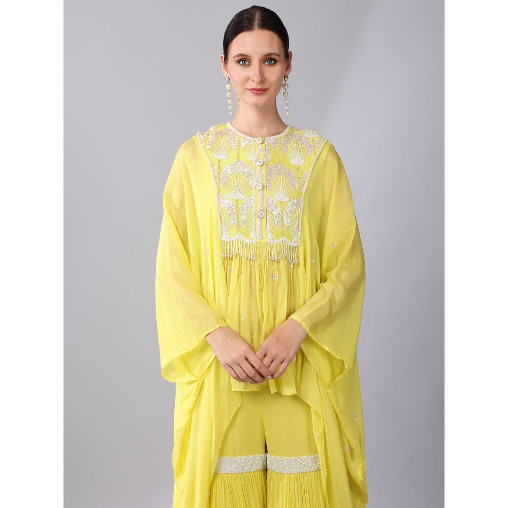 KEITH GOMES Yellow Embroidered High Low Tunic & Sharara (Set of 2)