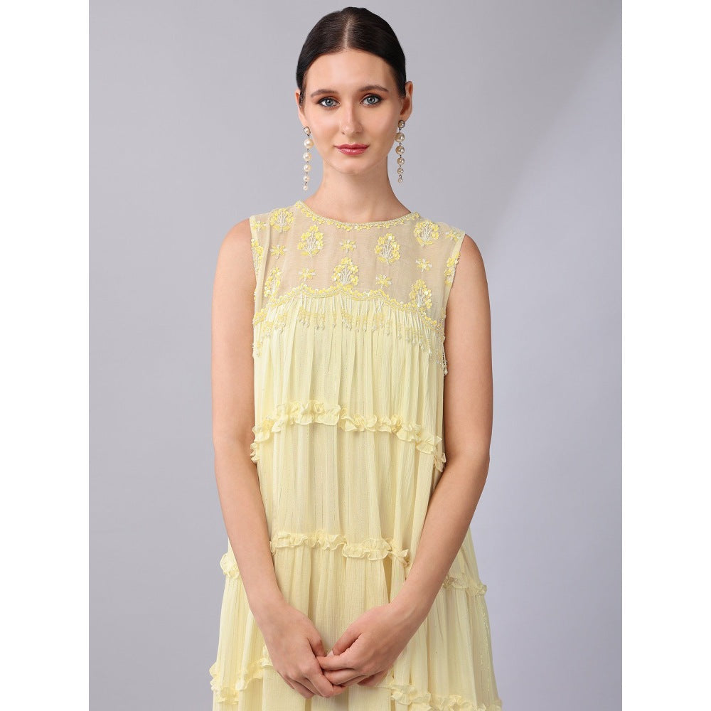 KEITH GOMES Yellow Tier Cotton Chiffon Dress