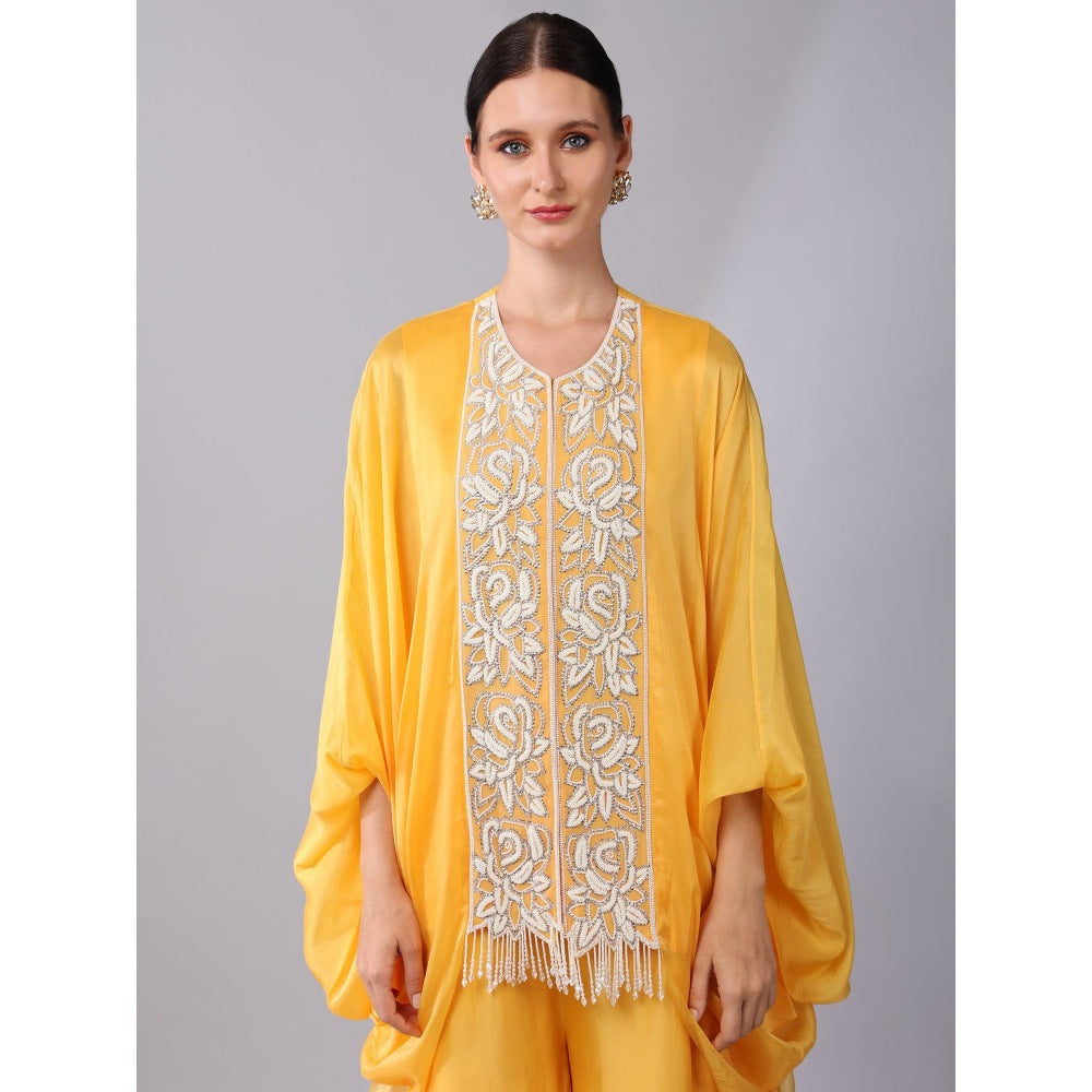 KEITH GOMES Pearl Sequined Orange Organza Silk Tunic & Palazzo (Set of 2)