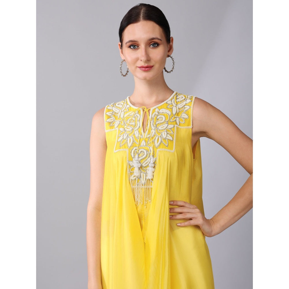 KEITH GOMES Pearl Sequined Organza Silk Double Layer Tunic & Palazzo (Set of 2)