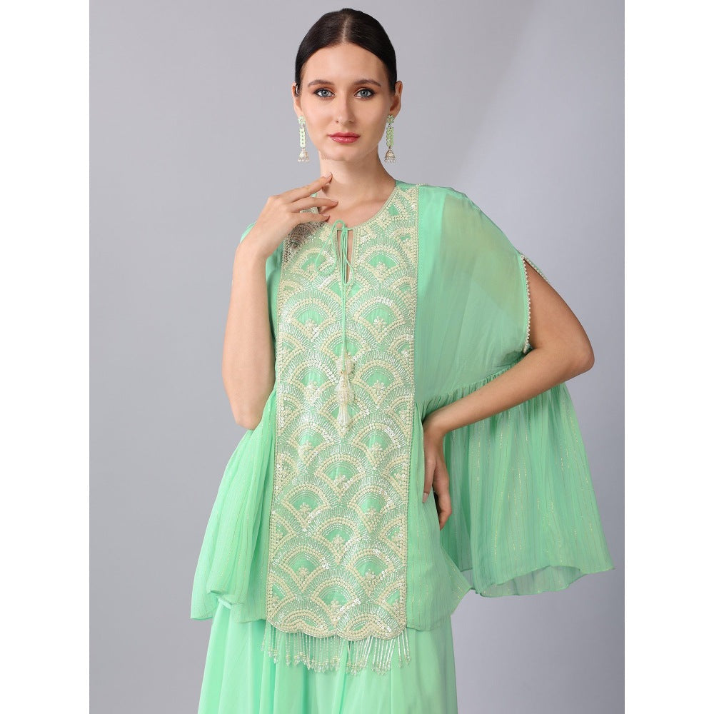KEITH GOMES Bead Sequined Mint Green Tunic & Palazzo (Set of 2)
